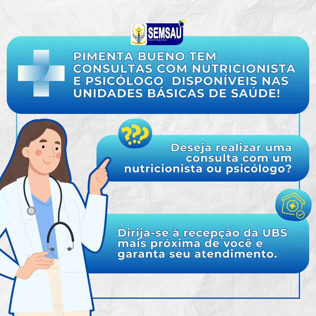 Unidades Básicas de Saúde de Pimenta Bueno agora contam com atendimento de Nutrição e Psicologia.